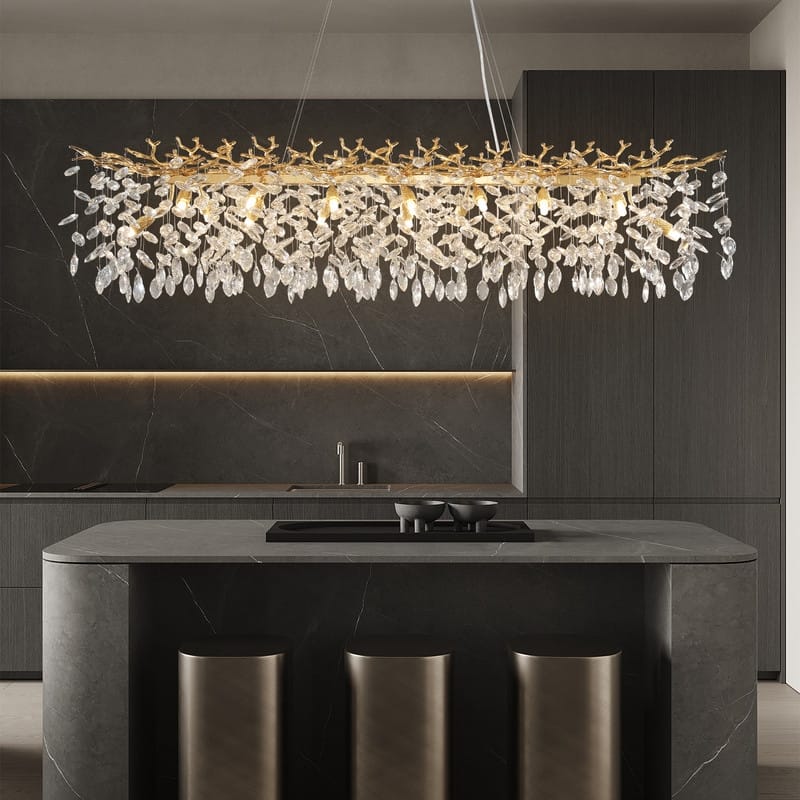 KAYLA 47.2" Modern 14-Lights Gold Luxury Crystal Linear Chandelier