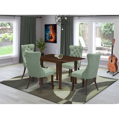 5-Piece Mahogany Finish Solid Wood Top - Rectangular Upholstered Dining Room Set - Seats 4