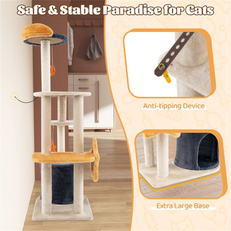 Cat Tree With Sisal Grab Post And Board - 24” x 16” x 50” (L x W x H)