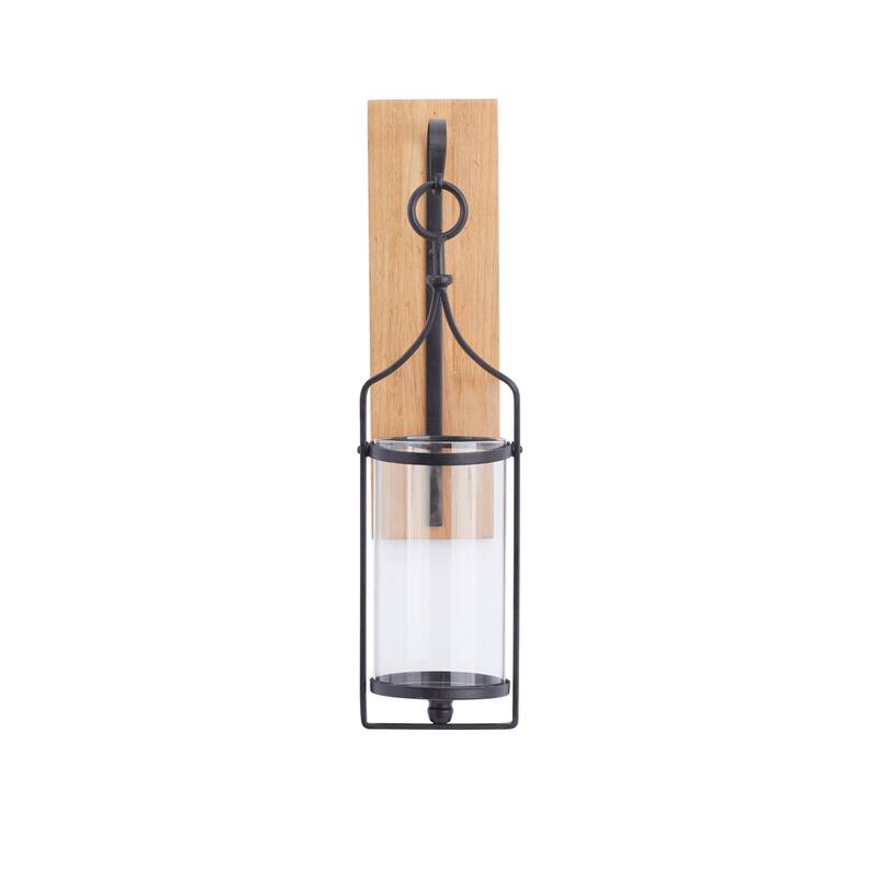 Wood Single Candle Wall Sconce - Black - Roche River Decor - 7"W x 6"L x 23"H