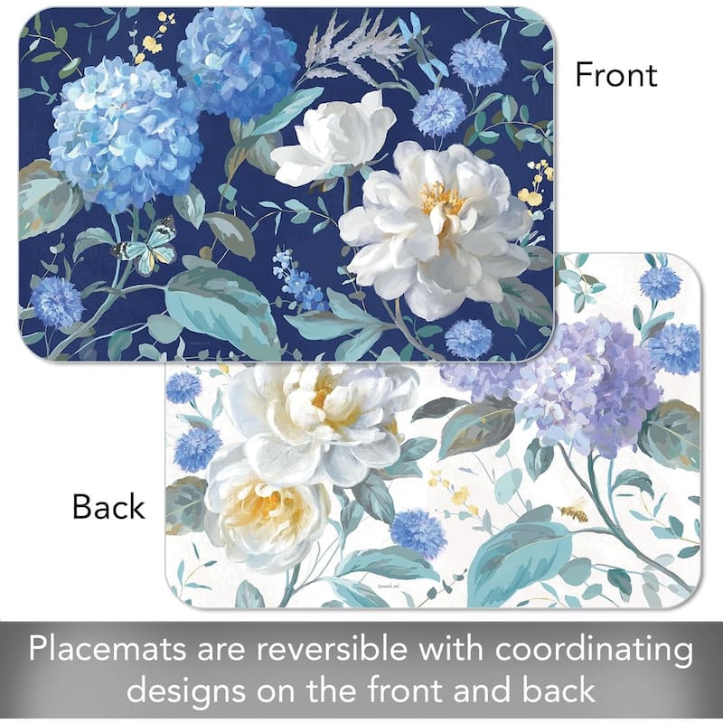 Spring Morning Blooms 4 Pack Reversible Easy Care Flexible Plastic Placemats Made in The USA BPA Free, Wipes Clean