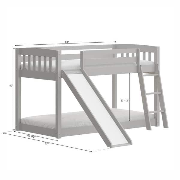 dimension image slide 1 of 2, Grey Twin Over Twin Bunk Bed with Slide, Stairs, and Safety Guardrails