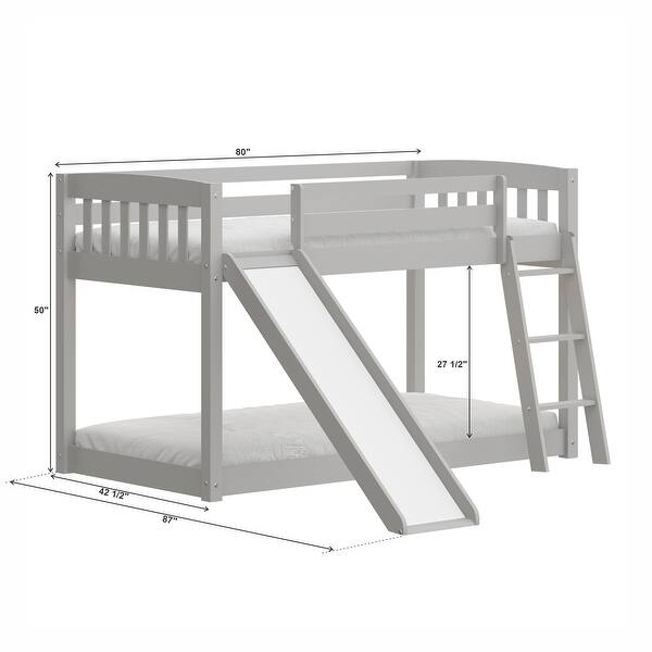 dimension image slide 1 of 2, Twin Over Twin Solid Wood Bunk Beds, Toddler Bed Frame with Safety Guardrails