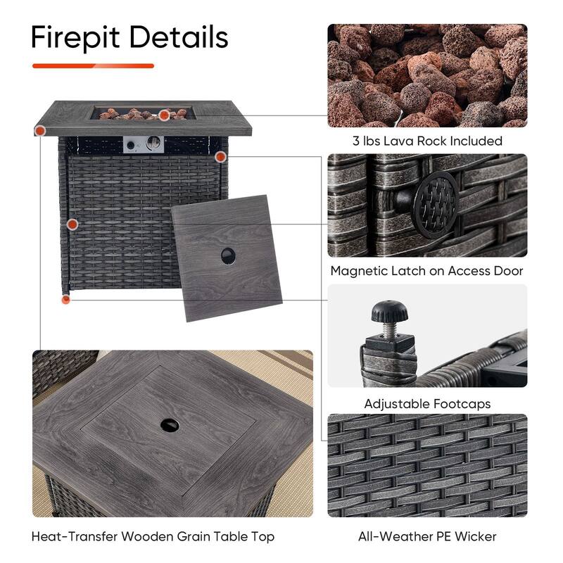 Outdoor Patio Sectional Sofa Couch with Fire Pit Table - Grey