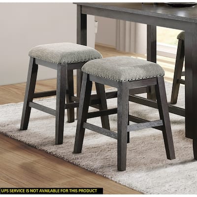 Wire-Brushed Gray Finish Set of 2 Counter Height Barstool Gray Chenille Upholstery Seat Nailhead Trim Casual Dining Furniture