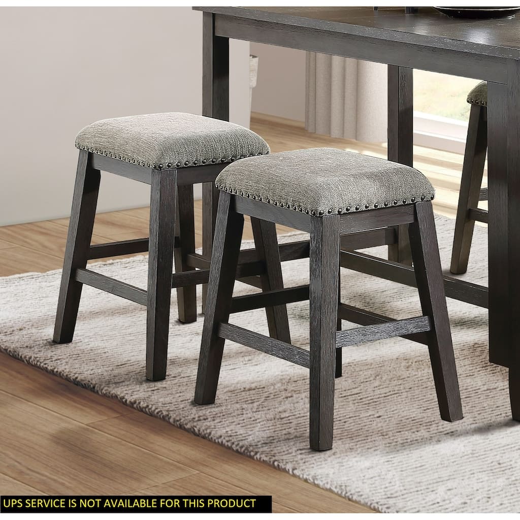 Wire-Brushed Gray Finish Set of 2 Counter Height Barstool Gray Chenille Upholstery Seat Nailhead Trim Casual Dining Furniture