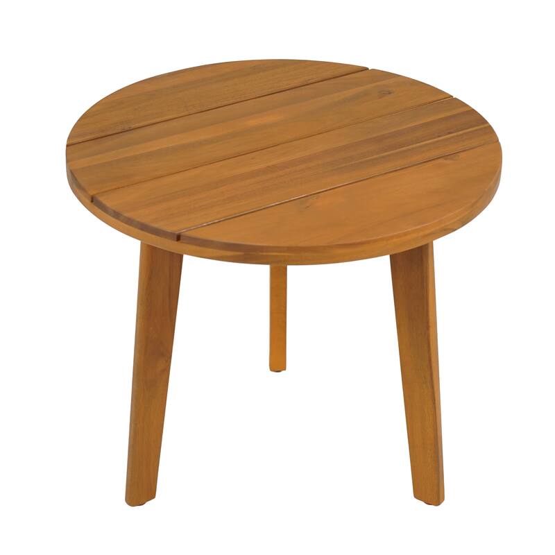Roomfitters Acacia Wood Outdoor Side Table with Round Slatted Surface, Modern Patio Accent for Any Seating Area, Teak