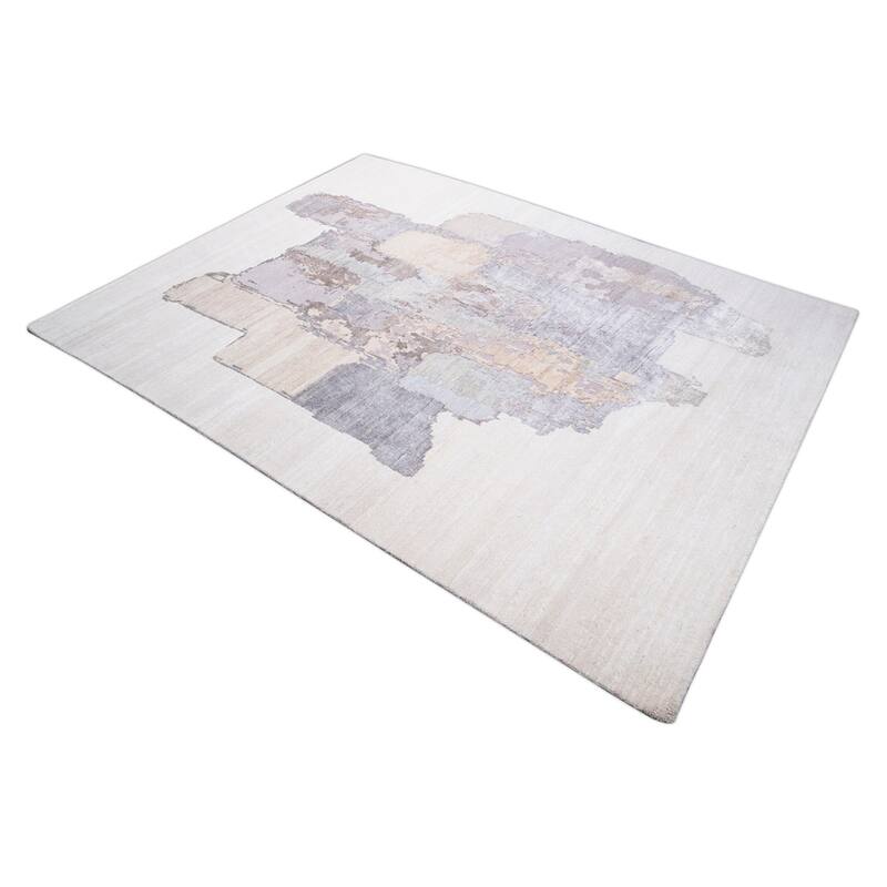 Overton Hand Knotted Wool Vintage Inspired Modern Contemporary Modern Beige Area Rug - 10' 1" x 8' 1"
