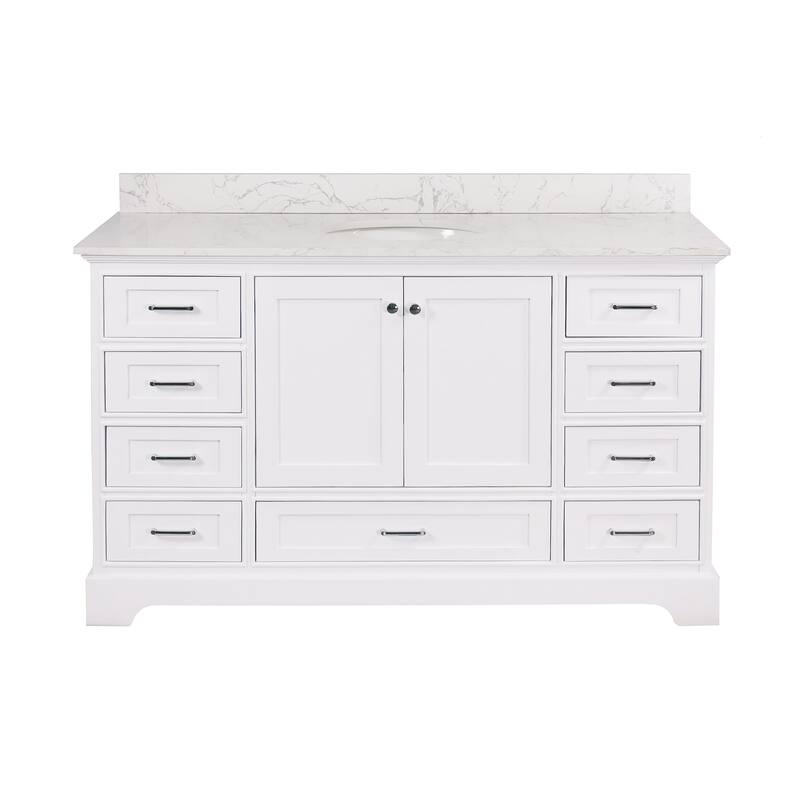 KitchenBathCollection Harper 60" Single Bathroom Vanity with Engineered Marble Top