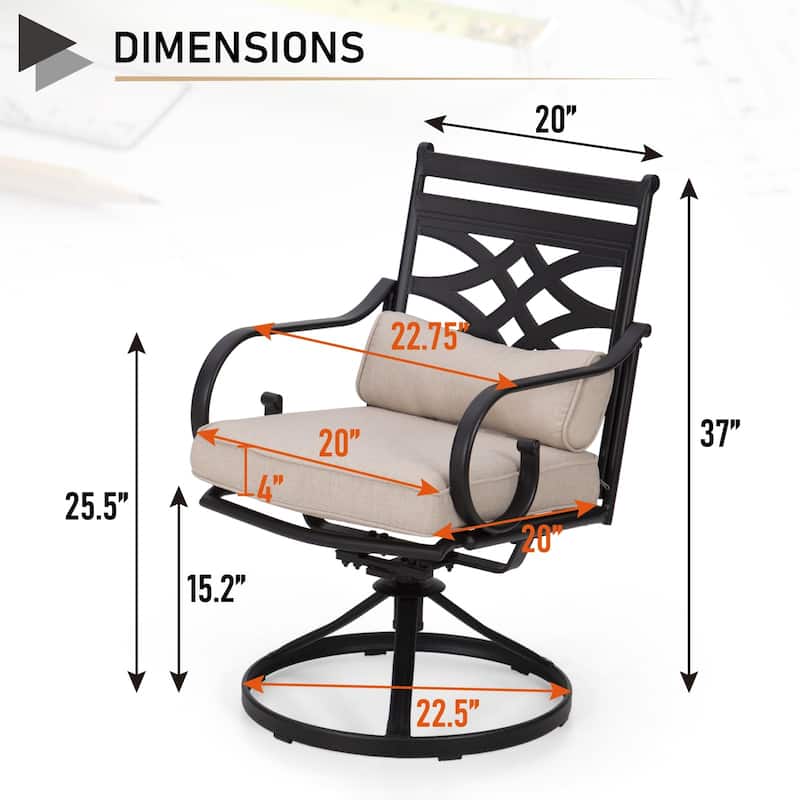 MAISON ARTS Wood-look Table and 4 Pattern Swivel Chairs with Cushion 5-Piece Metal Outdoor Patio Dining Set