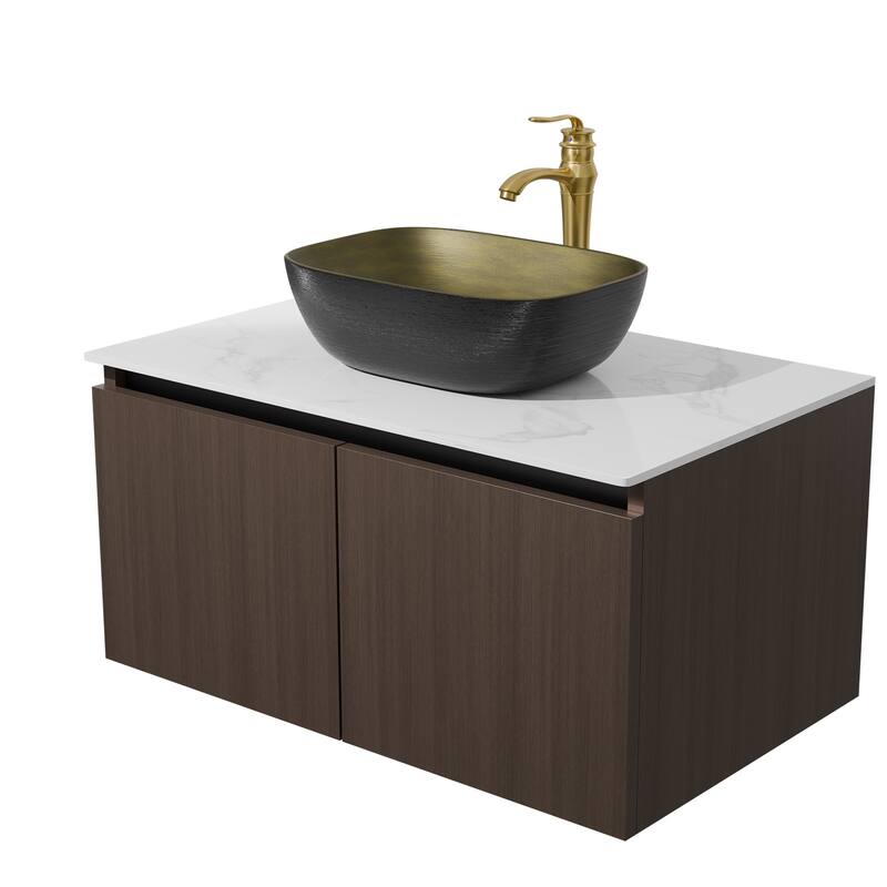 Wall Floating Vanity Bathroom Cabinet with Sink Combo with faucet
