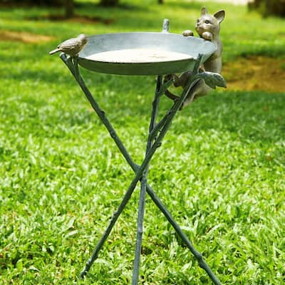 Spi Aluminum Curious Cat & Bird Birdbath - 24 X 16 X 13 inches