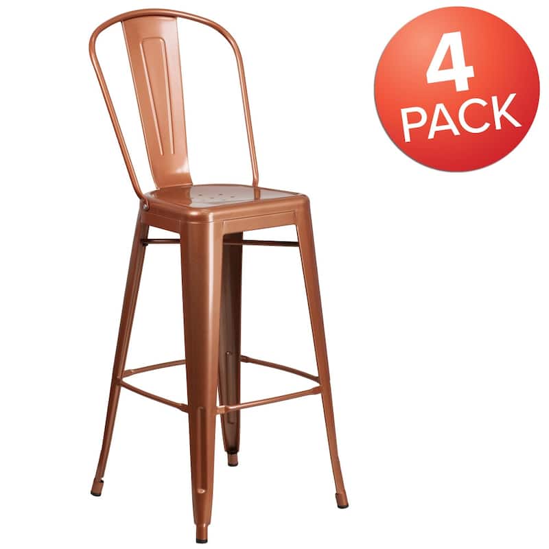 4 Pack 30" High Metal Indoor-Outdoor Barstool with Back - Kitchen Furniture