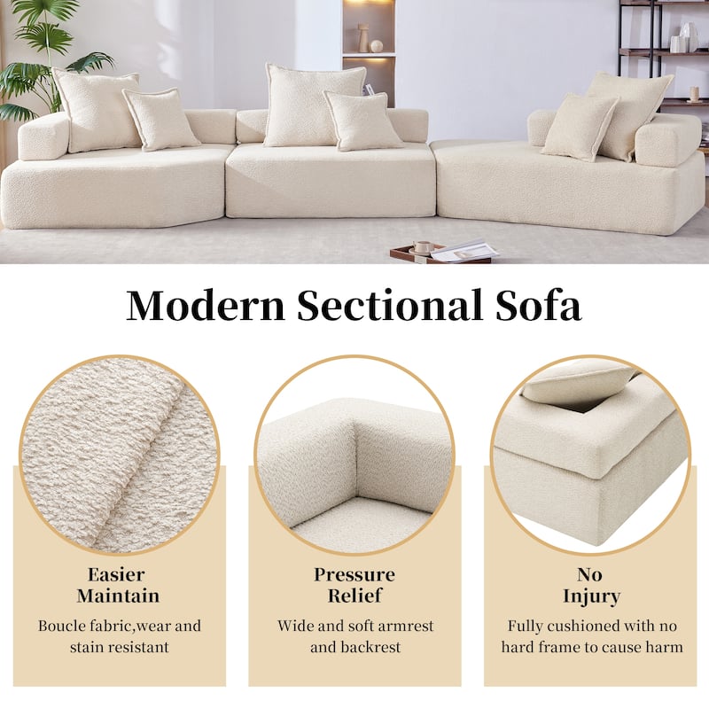 Oversized Sectional Sofa,Boucle Floor Couch Set,Convertible Compressed Couch,Spacious Foam-Filled Sofa,3 PC Free Combination