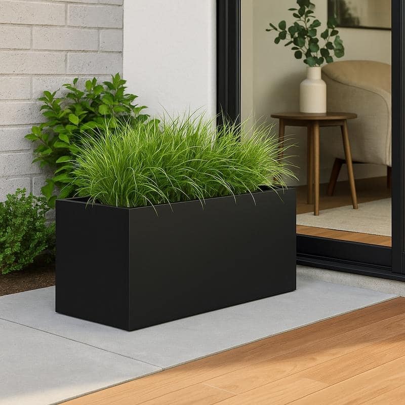 Bloom Rectangular Planter in Fiberstone for Modern Indoor and Outdoor Patio Planter Flower Pot with Drainage