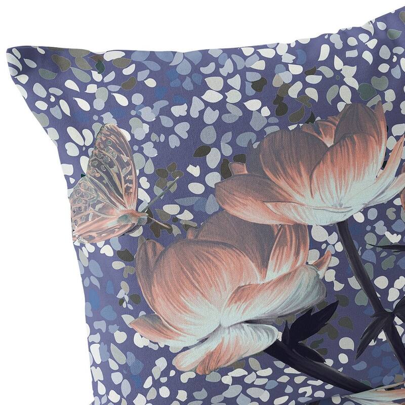 HomeRoots Set of Two 16" X 16" Blue and Gray Butterfly Blown Seam Floral Indoor Outdoor Throw Pillow - 16.00' X '16.00' X '5.00