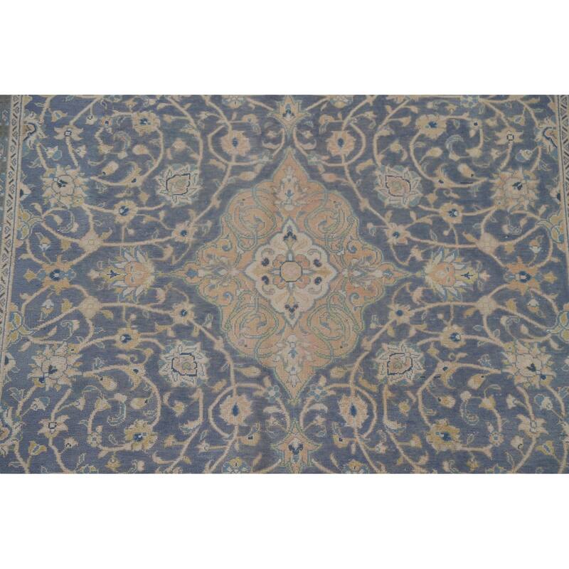 Hand Knotted Oriental 100% Wool Carpet Traditional Floral Navy Blue & Blues Sarouk Area Rug - 10' 4'' X 6' 8''