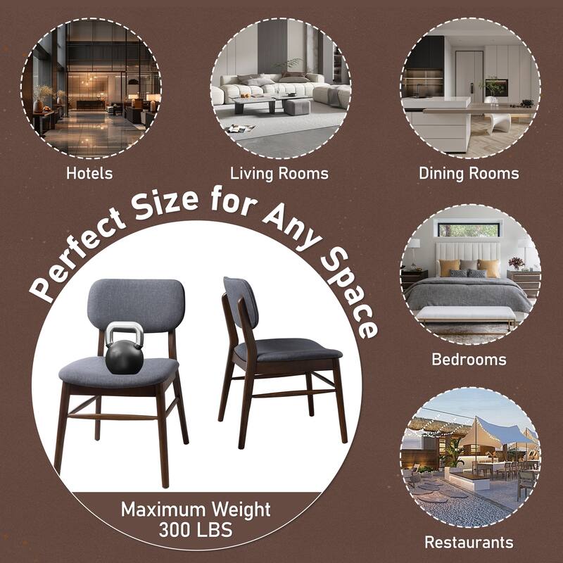 Upholstered Chair Charcoal Walnut Dining Chair Accent Chair Kitchen Chair Side Chair Set of 2 Armless Chair