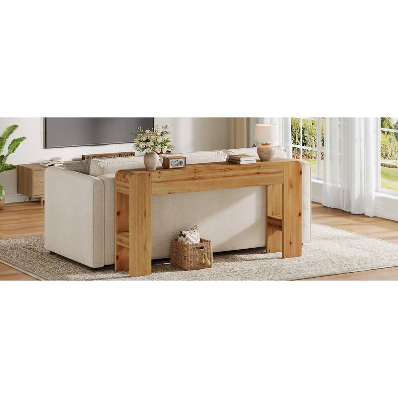 63-Inch Farmhouse Console Table, Solid Wood Sofa Table Behind Couch