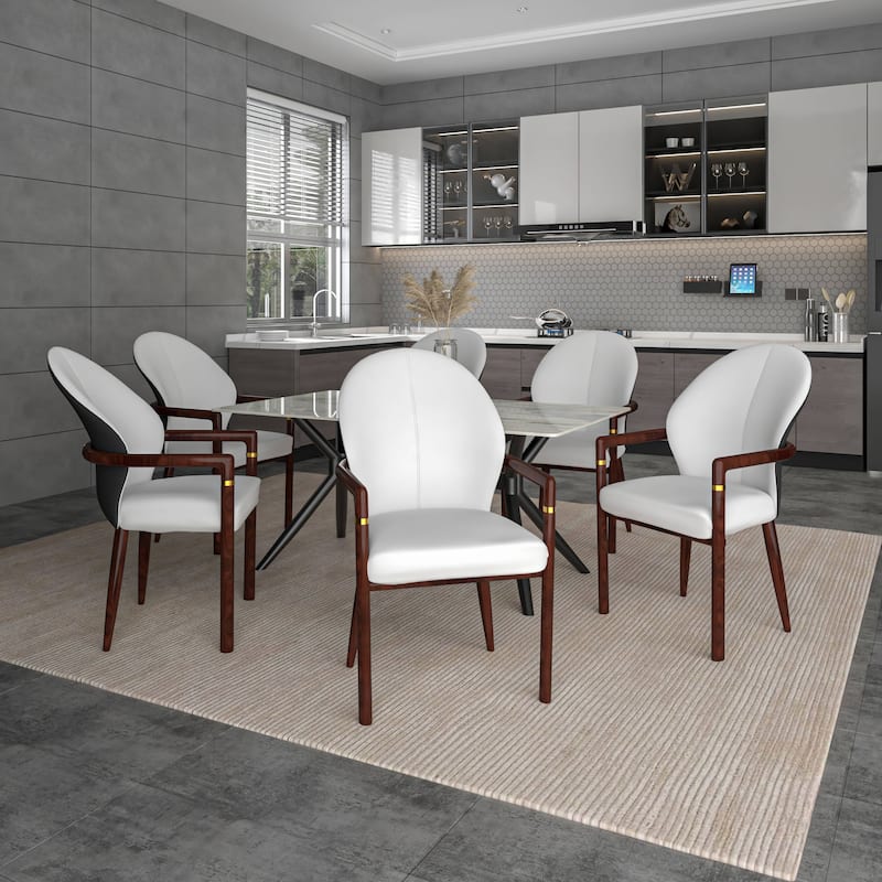 LeisureMod Set of 2 Modern Leather/Velvet Dining Chair - Elegant Armchair with Gold Accents for Home Office & Kitchen