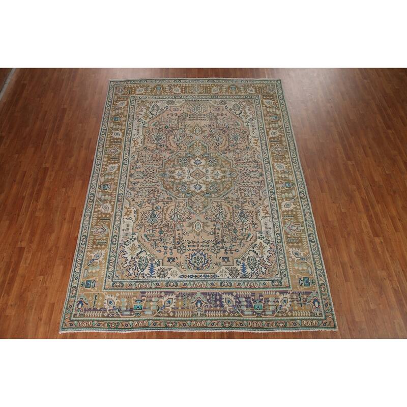 Geometric Tabriz Persian Vintage Rug Handmade Living Room Wool Carpet - 7'11" x 11'1"