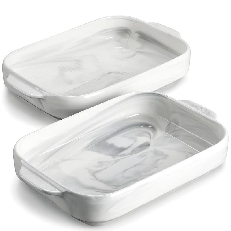 MALACASA Marble Grey Porcelain Baking Pan with Handles