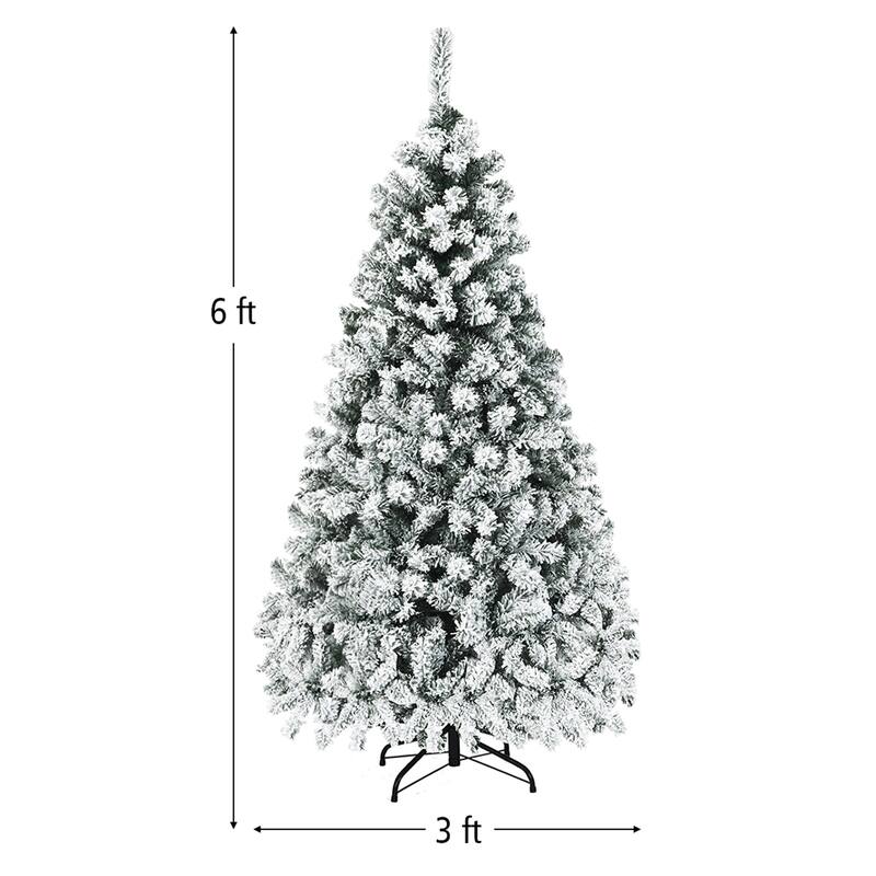Gymax 6/7.5/9 FT Pre-Lit Christmas Tree Snow Flocked Hinged Pine Tree