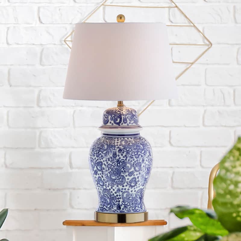 Grace 29.5" Ceramic LED Table Lamp, Blue/White by JONATHAN Y