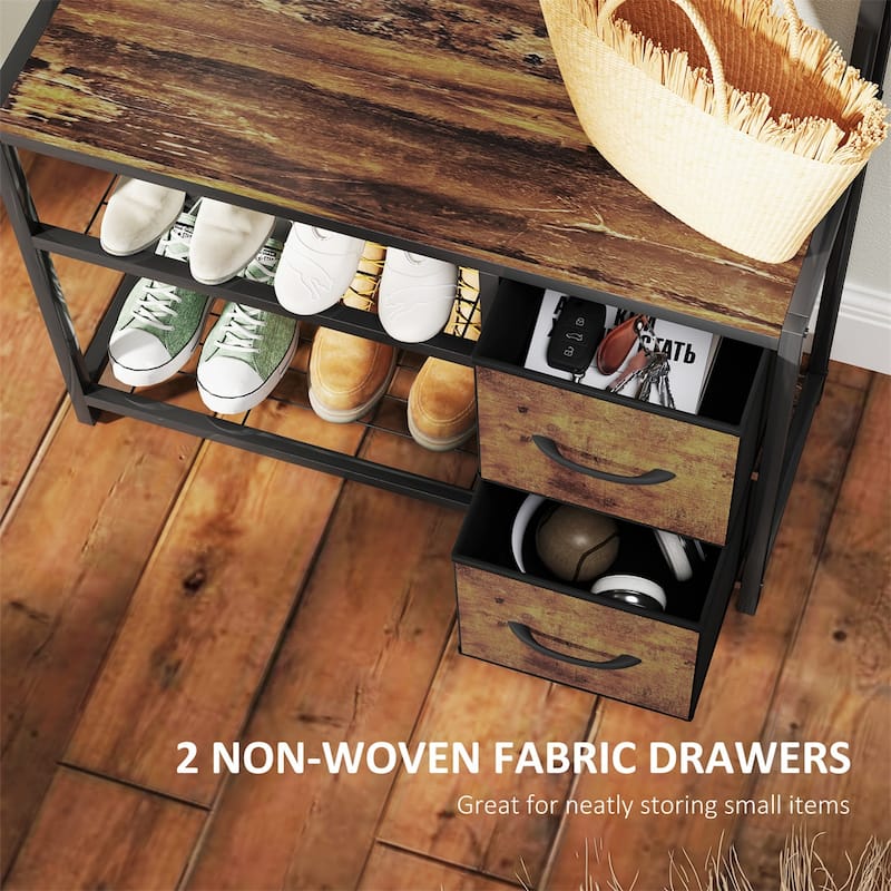 5-in-1 Hall Tree with Bench Coat Hooks and Storage Drawers for Entryway Hallway or Mudroom - 31.5" W x 11.8" D x 70.9" H