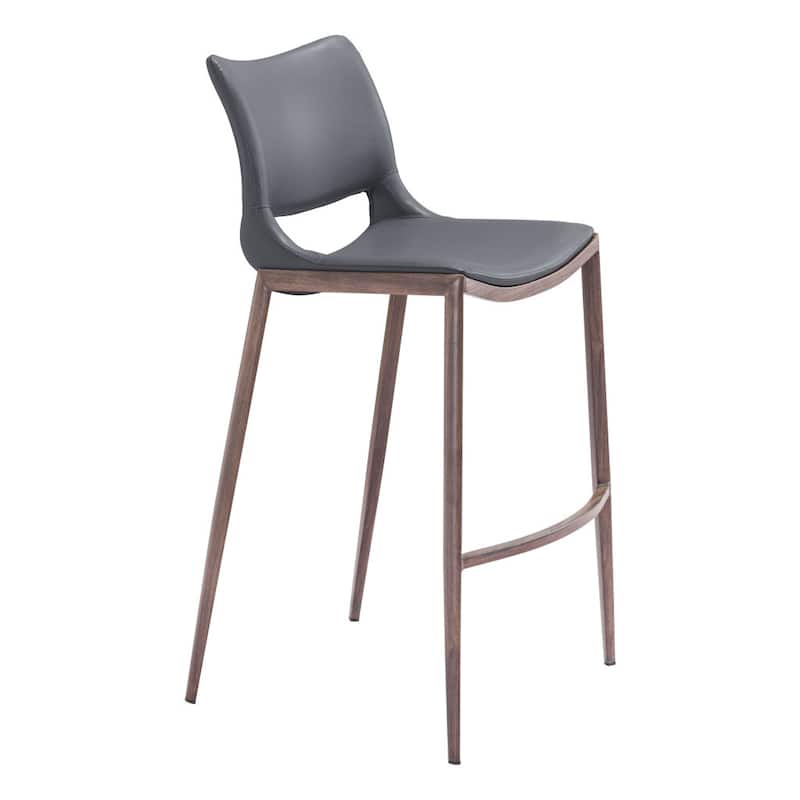 HomeRoots Set of Two 29" Dark Gray and Walnut Faux Leather and Steel Low Back Counter Height Bar Chairs