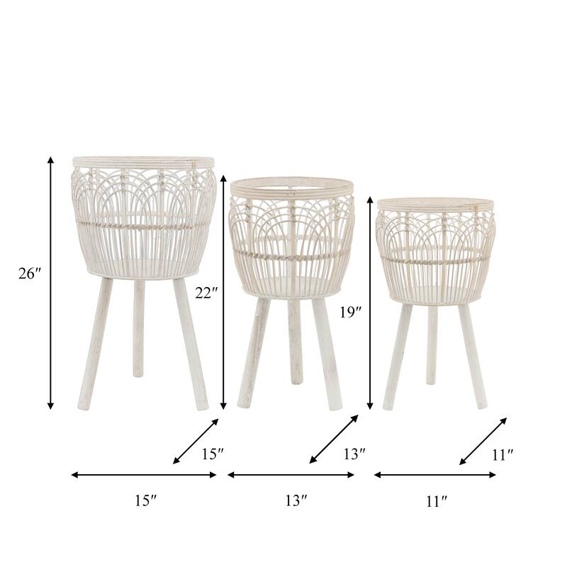 Sagebrook Home Neutral Boho Wicker Planter Stand Set, Versatile Indoor Garden Decor