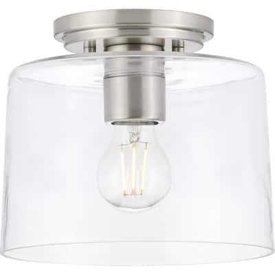 Adley Collection One-Light Brushed Nickel Clear Glass New Traditional Flush Mount Light - 8.62 in x 8.62 in x 7.37 in