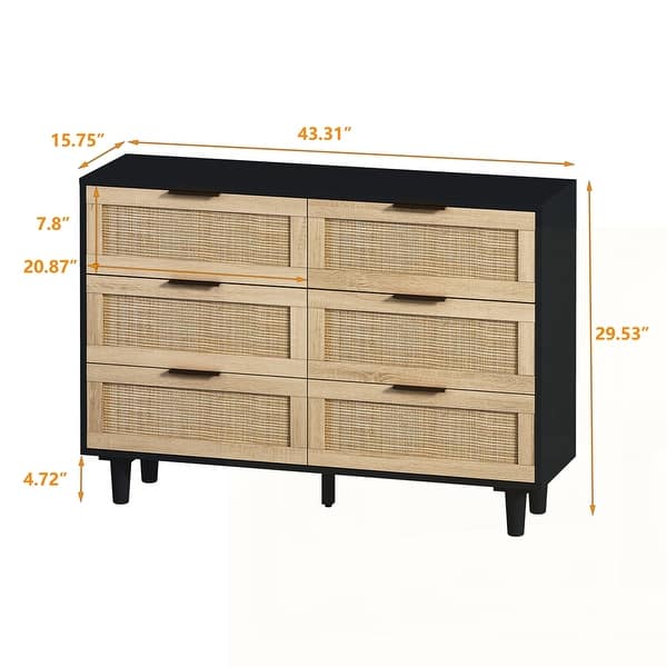 dimension image slide 5 of 8, 6-Drawers Rattan Storage Cabinet