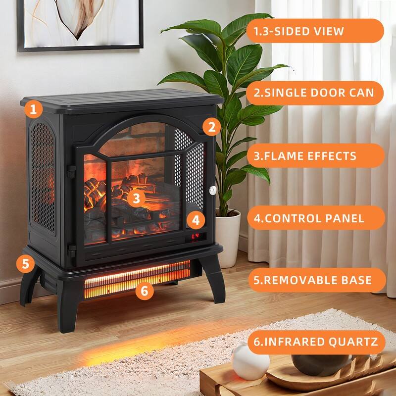 17/18/26 inch Freestanding Electric Fireplace Stove Heater with 3D Flame Effect 12H Timer Infrared Remote Control,Black/Brown