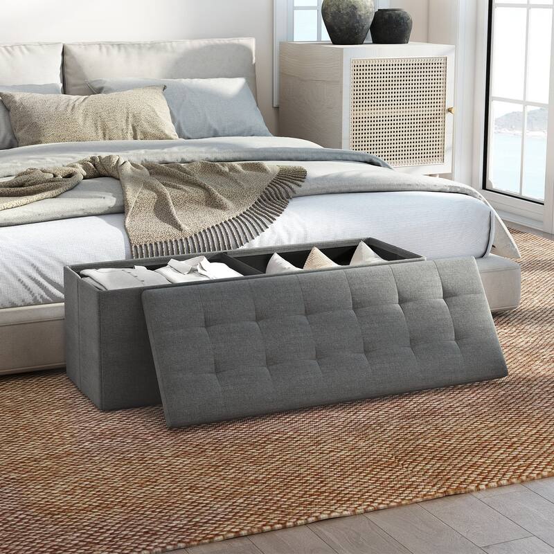 Gymax 43'' Folding Storage Ottoman Bench w/ Removable Divider & Side