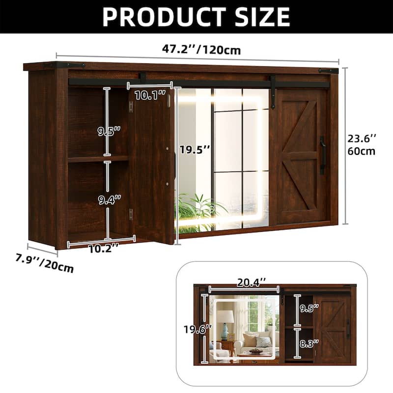 Moasis Bathroom Medicine Cabinet Wall Mounted Storage Organizer with Mirror and Sliding Barn Door