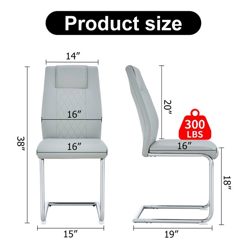 Leather Dining Chair Set of 6 Office Chair with C-Shaped Metal Legs
