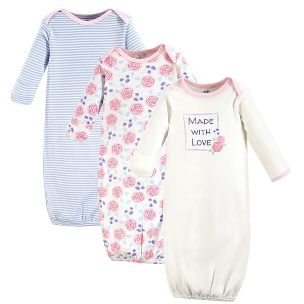 slide 1 of 1, Touched by Nature Baby Girl Organic Cotton Long-Sleeve Gowns 3pk, Pink Rose 0-6 Months - Pink Rose