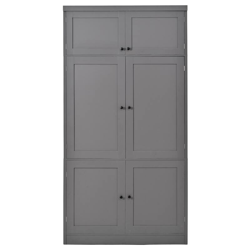 80.1" Tall Freestanding Kitchen Pantry, Shaker Style Cabinet with 2 Power Outlets, Adjustable & Door Shelves