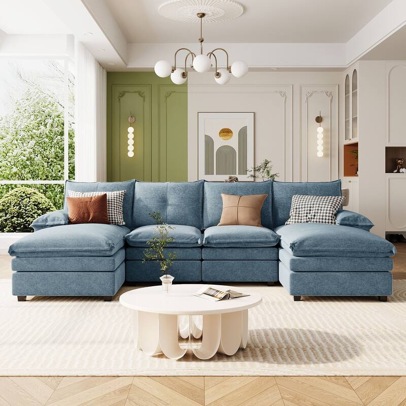 Roomfitters U-Shaped Chenille Sectional Sofa with Adjustable Armrest Pillows, Perfect for Living Rooms, Offices, Spacious Spaces