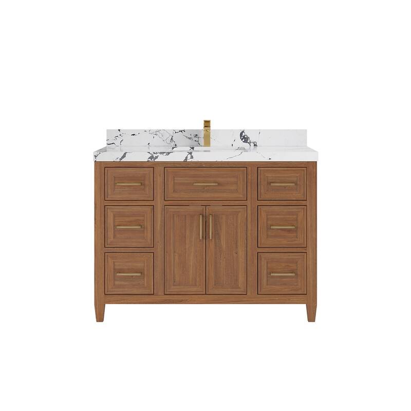 Willow Collections 48 in. W x 22 in. D Santa Monica Teak Single Sink Bathroom Vanity with Countertop - 2"Viola Night - Dark Natural teak