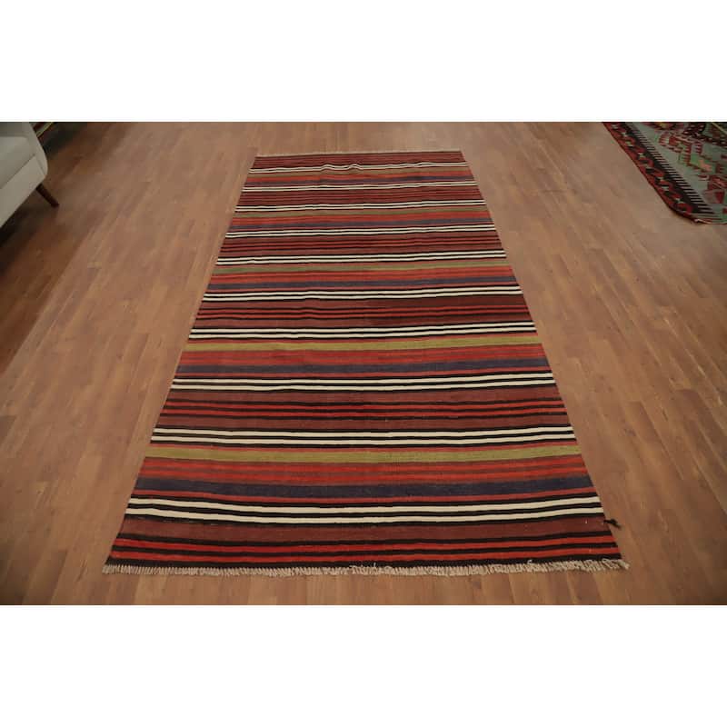 Hand Woven Oriental 100% Wool Carpet Southwestern Geometric Multi-Colored Kilim Area Rug - 9' 8'' X 5' 0''