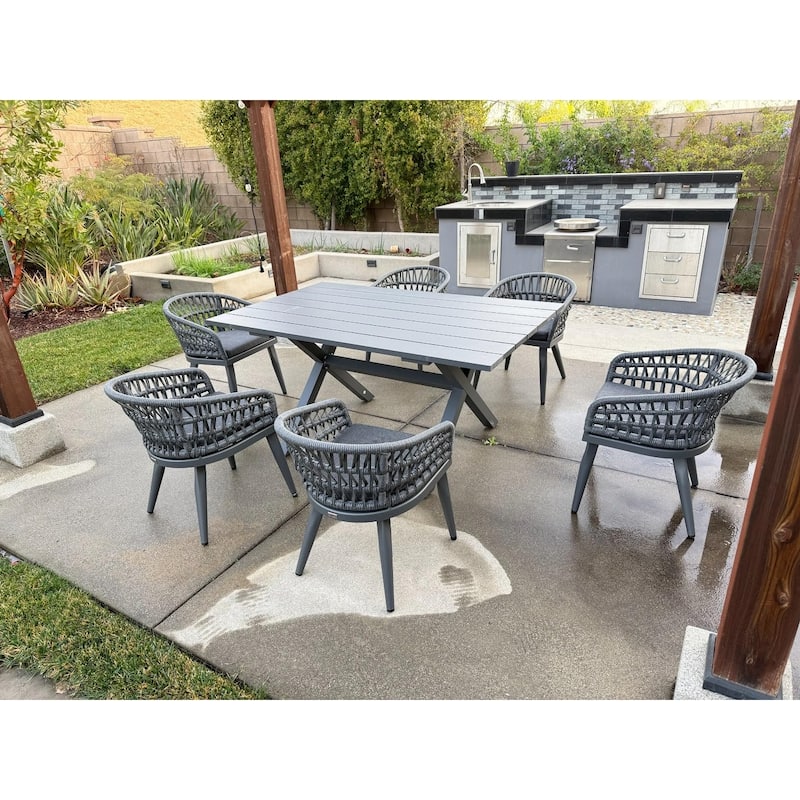 PURPLE LEAF Outdoor PE Rattan Outdoor Patio Furniture Dining Set with All Aluminum Frame