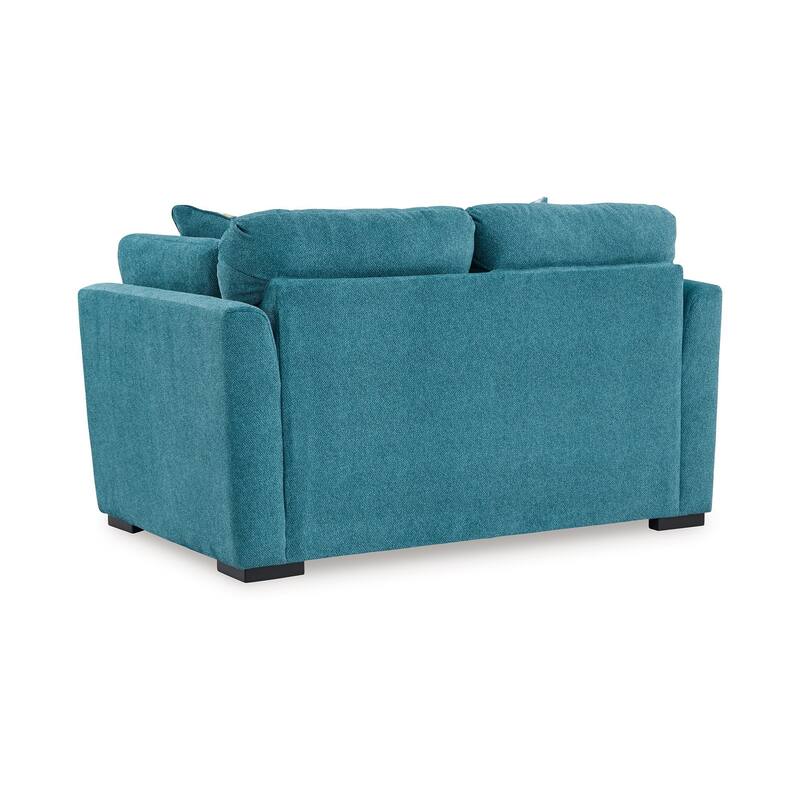 Viena Loveseat, 2 Accent Throw Pillows, Teal Blue Faux Velvet 68 Inch