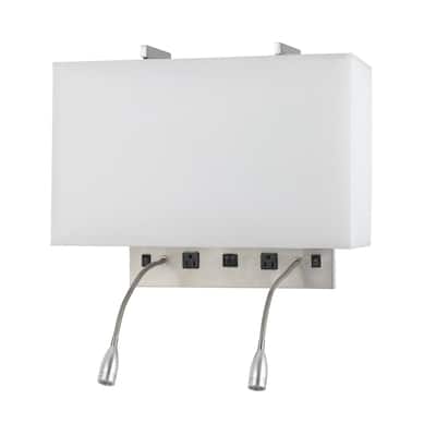 Metal Wall Lamp with 2 Gooseneck Reading Lights, White and Silver