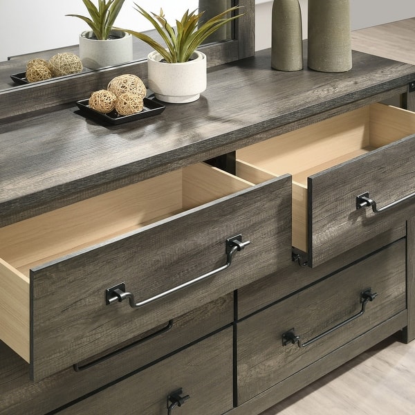 Furniture of America Vraif Farmhouse 2-Piece Rustic Grey Wood 6-Drawer Dresser and Mirror Set