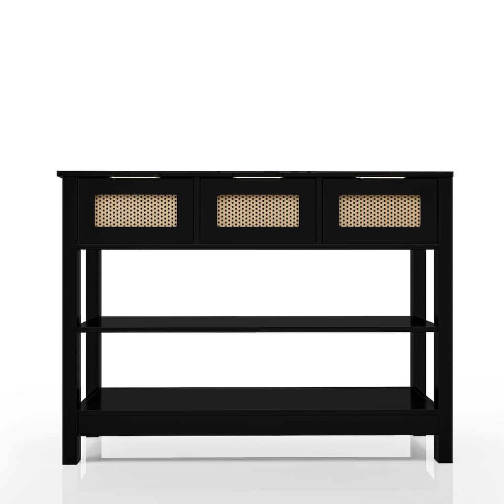 43.3" Sofa/Console Table - with 3 Top Drawers and 2 Open Shelves, Farmhouse Style