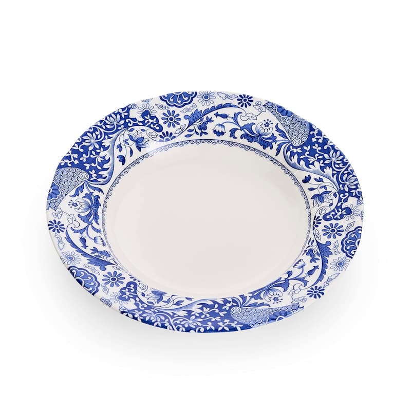 Spode Set of 4 Blue Italian Brocato Rimmed Plates