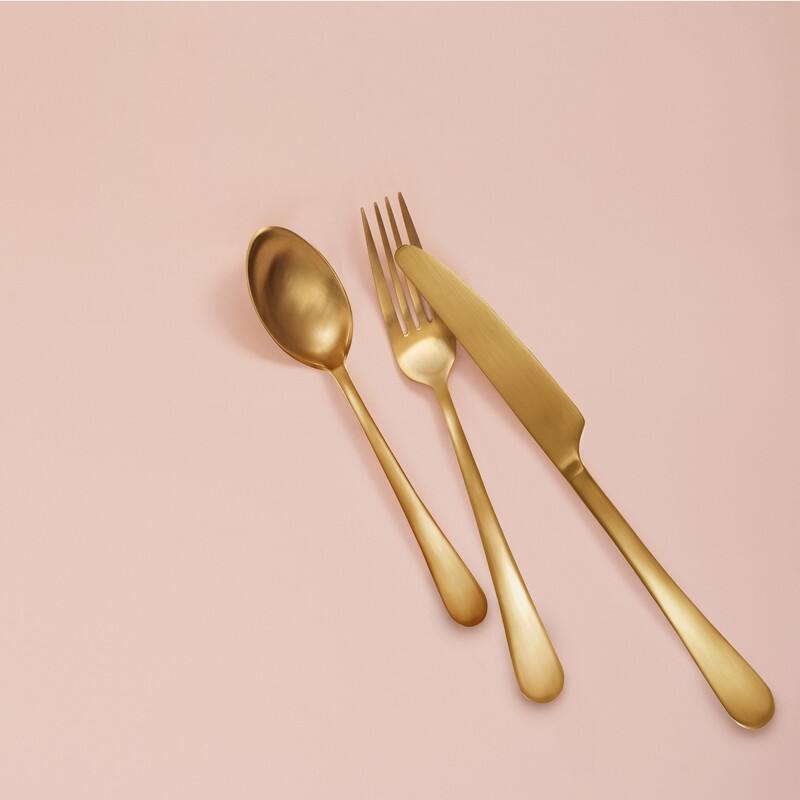 Skandia™ Mirabella Satin Gold - 20 Piece Flatware Set, Service for 4, Forged, Titanium