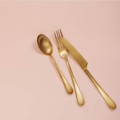 Skandia™ Mirabella Satin Gold - 20 Piece Flatware Set, Service for 4, Forged, Titanium